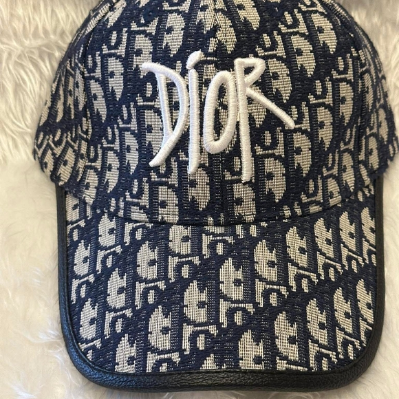 Dior Navy and Cream Monogram Baseball Cap with White Logo